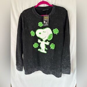 Peanuts Black Sweatshirt with Green shamrock Snoopy Design 2X